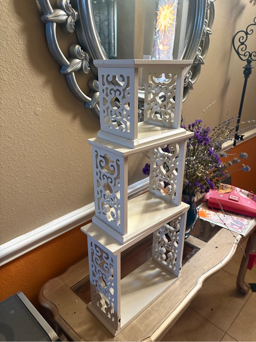 White Decorative Wooden Wall Shelf Set - 3-Tier